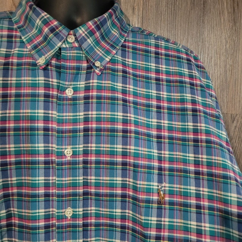 Ralph Lauren Long Sleeve Button Down Shirt 2XLT Multicolor Plaid Pony Logo Prep